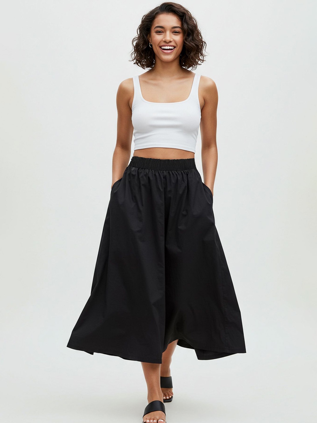 

Trendyol Women Flared Midi Skirt, Black