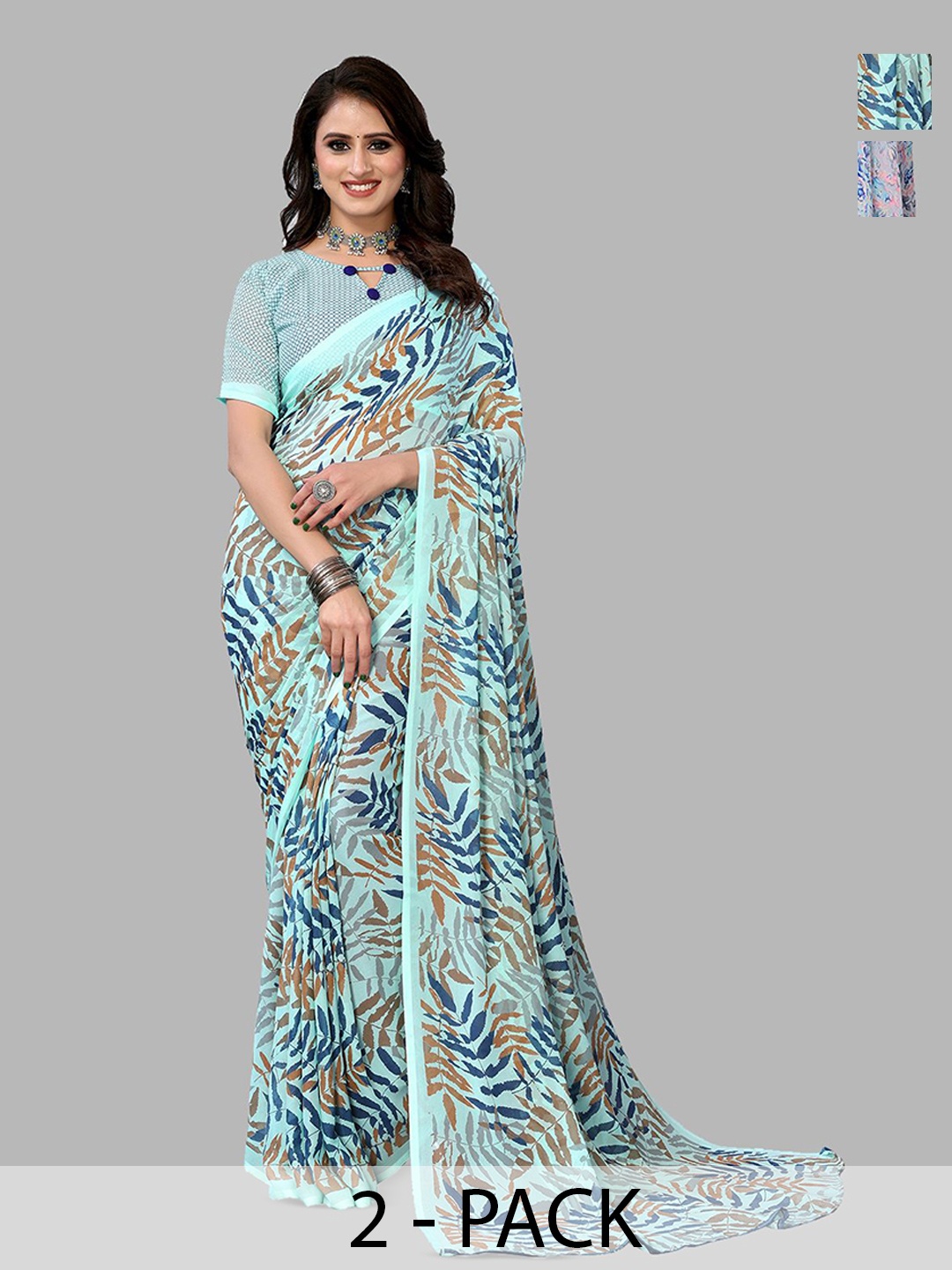 

Moda Rapido Floral Poly Georgette Saree, Blue