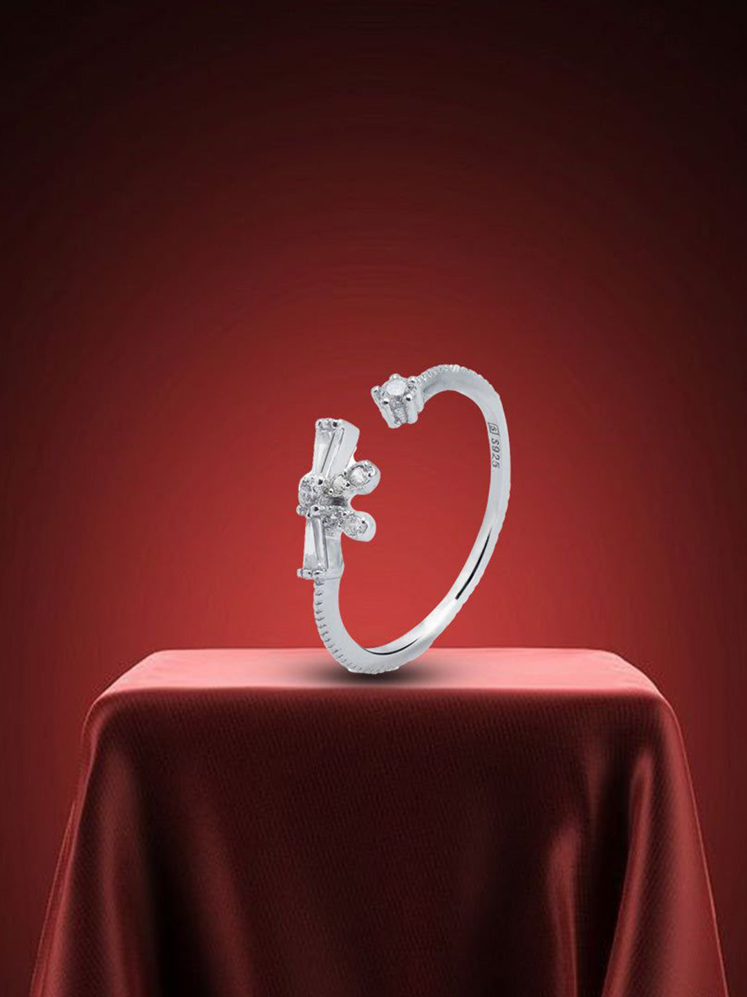 

Nipura 925 Sterling Silver Rhodium-Plated Cubic Zirconia Studded Knot Finger Ring