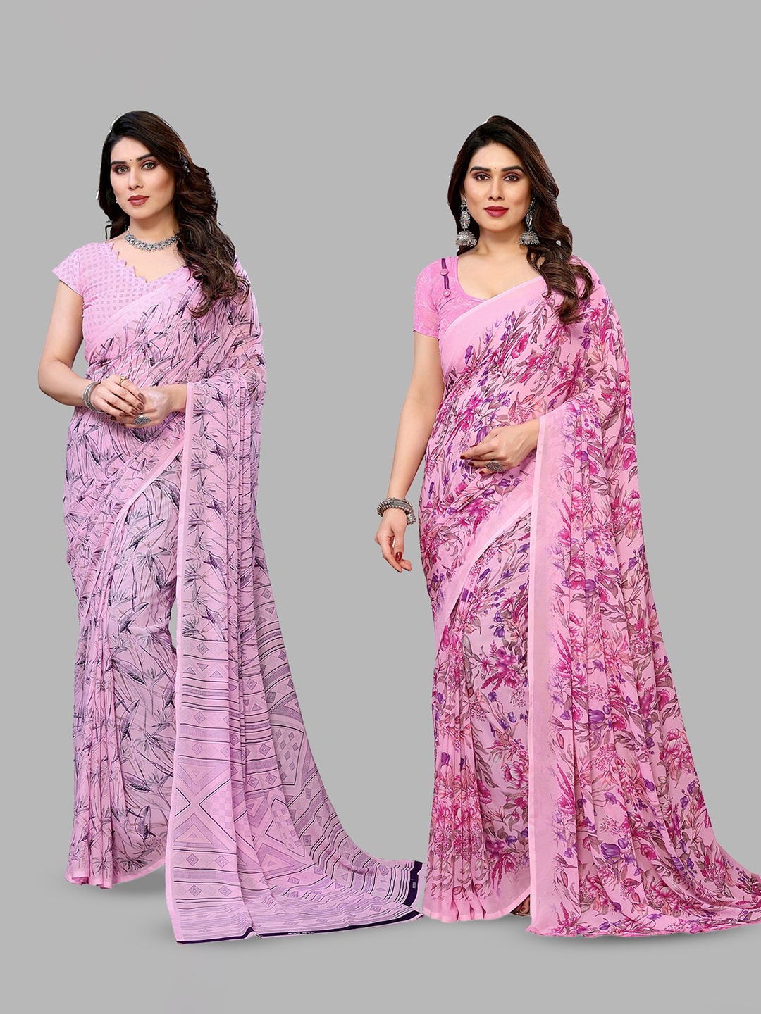 

Moda Rapido Floral Poly Georgette Saree, Pink