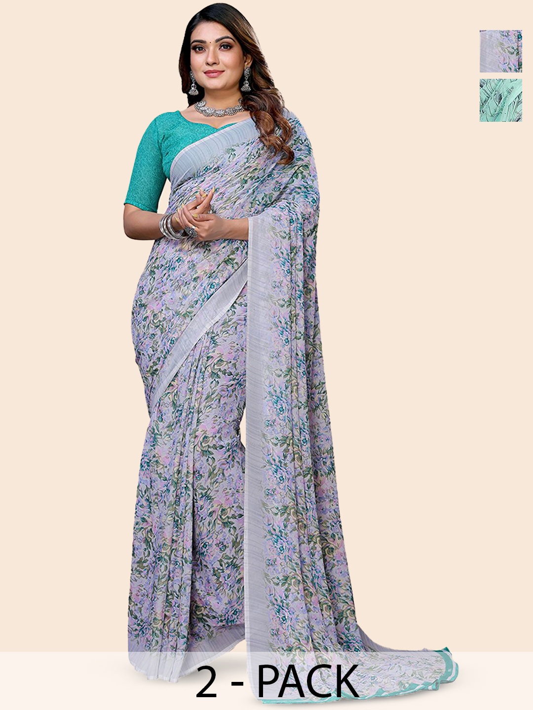 

Moda Rapido Floral Poly Georgette Saree, Green