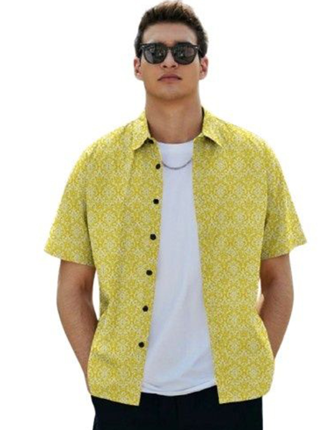 

ISUEL FAB Men Abstract Printed India Slim Fit Casual Shirt, Yellow