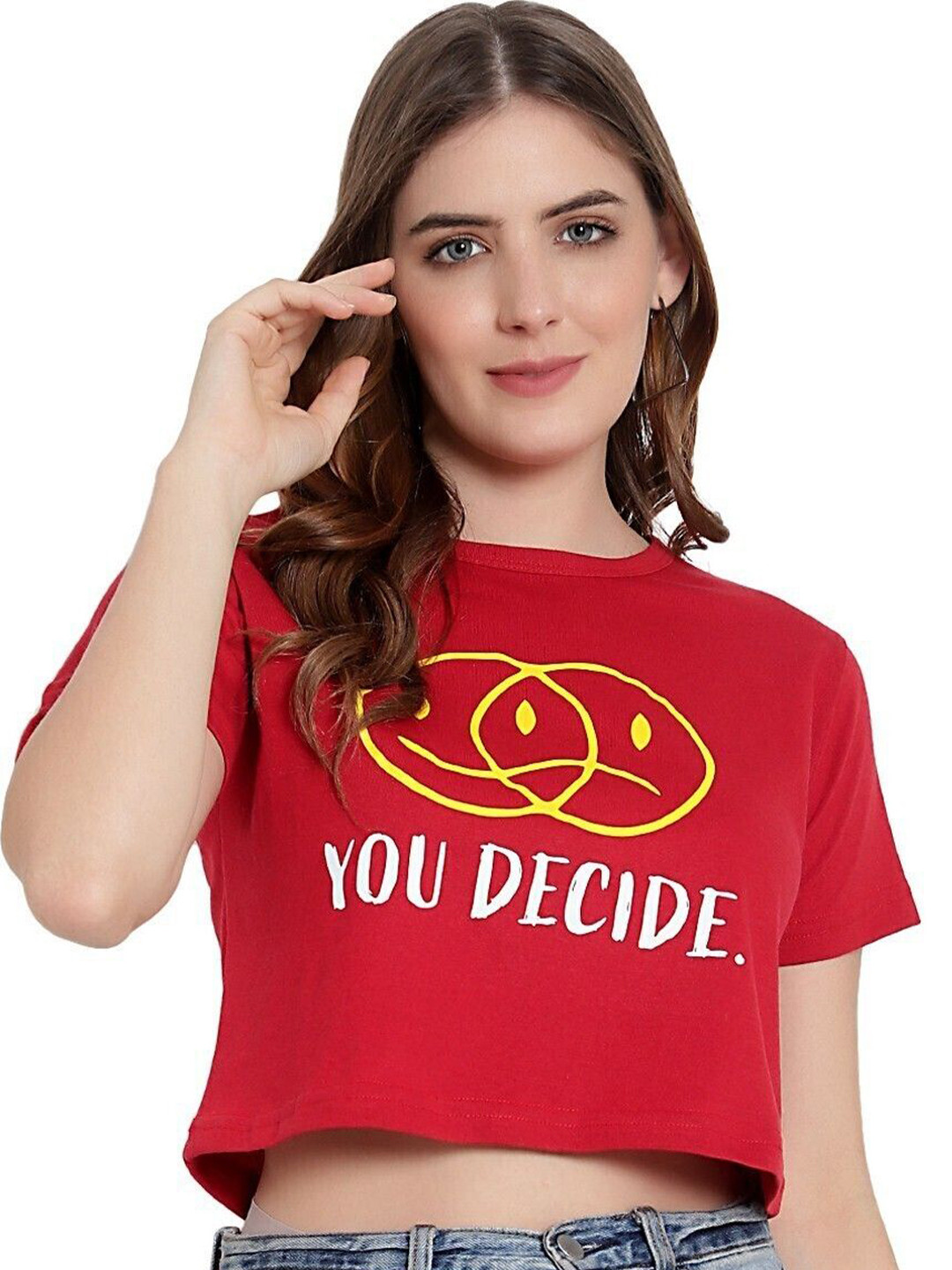 

DEEPMAYRA COLLECTION Print Cotton High-Low Crop Top, Red