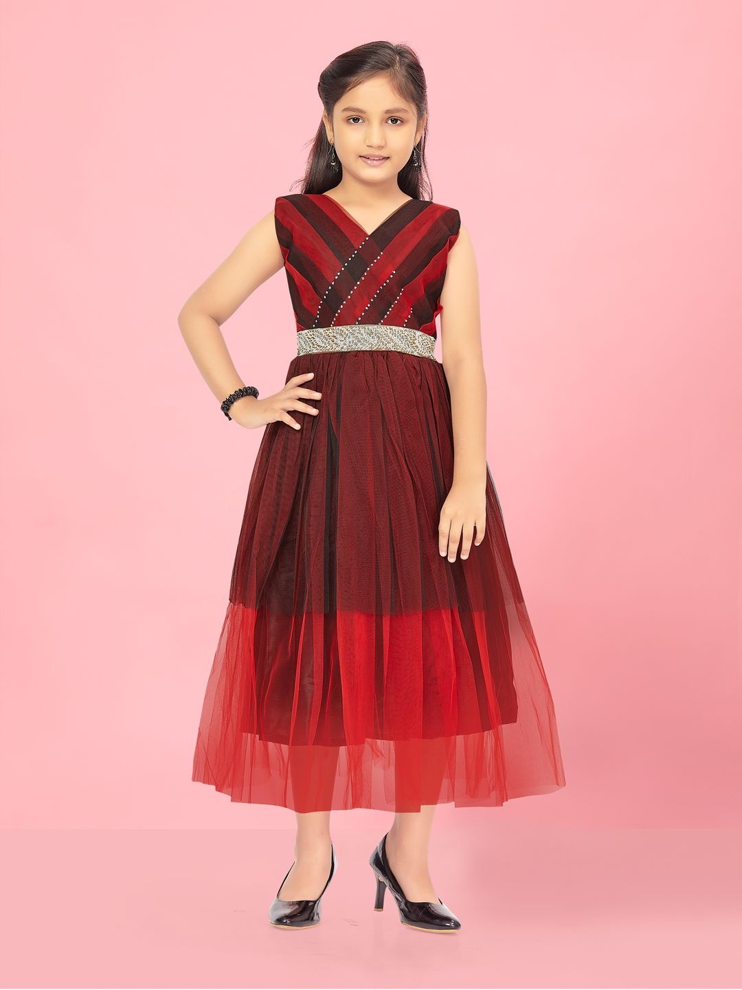 

HERE&NOW Girls Embellished Net Gown Maxi Dress, Maroon