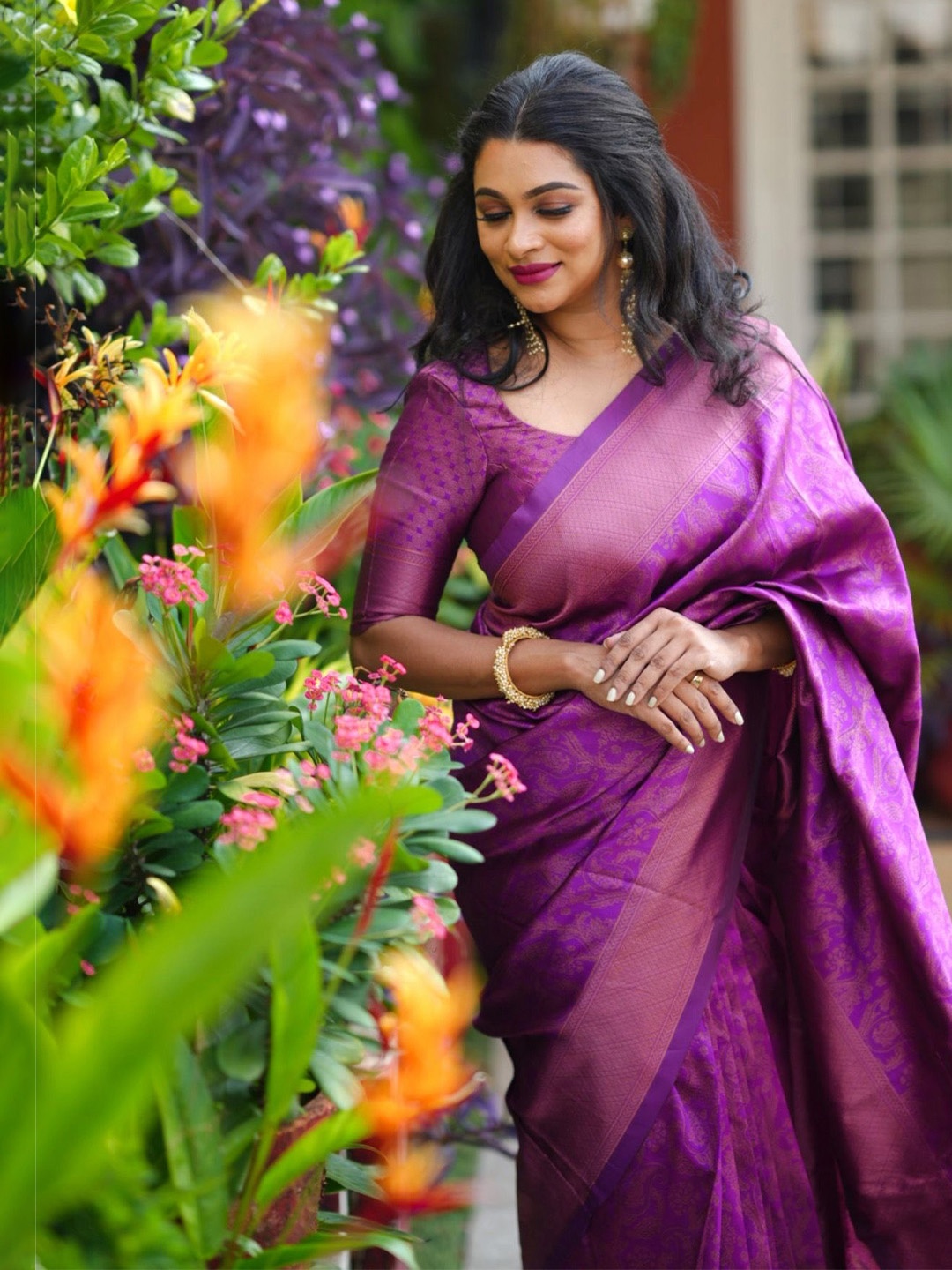 

Krimmple Woven Design Zari Banarasi Saree, Lavender