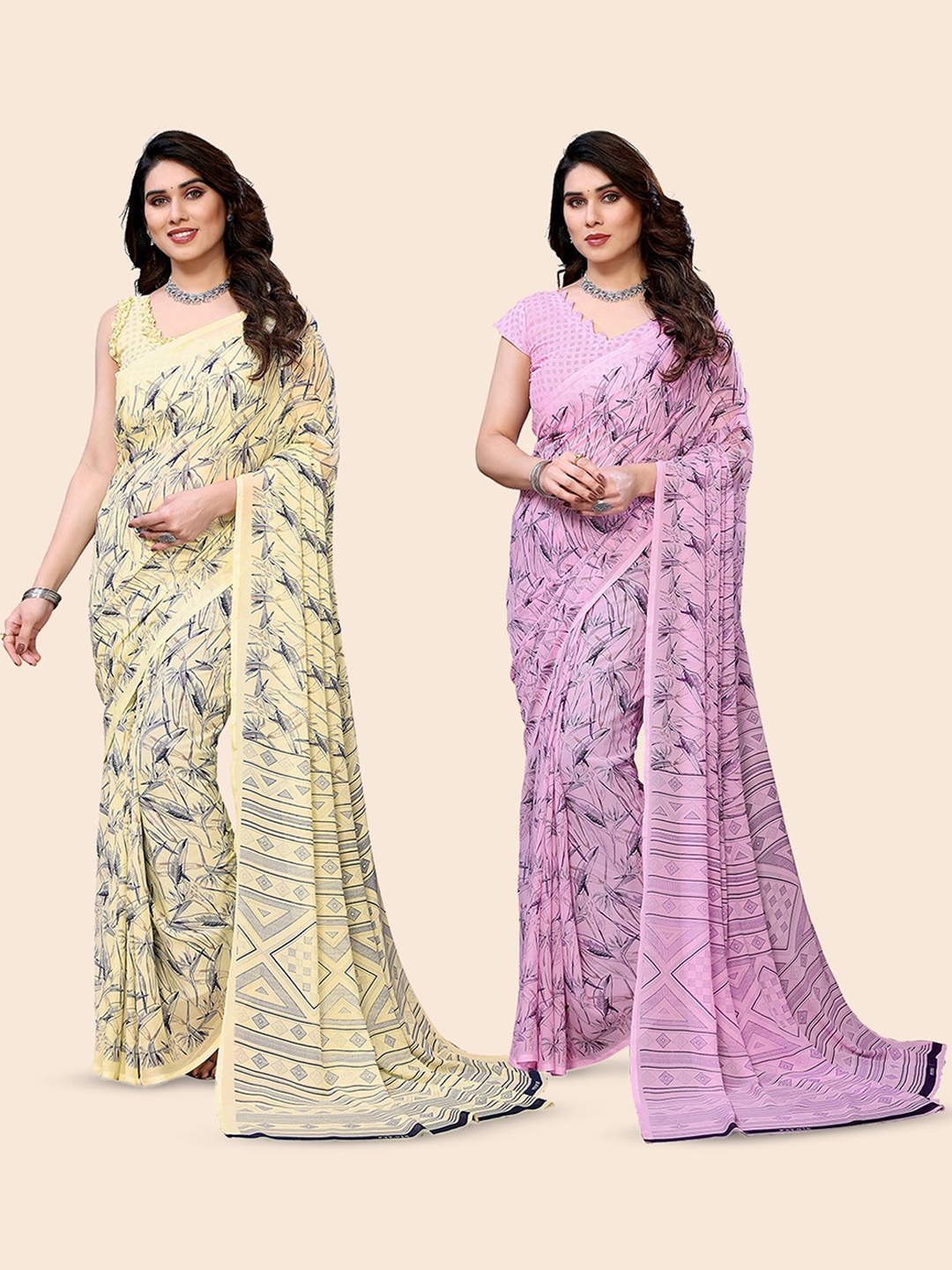 

Moda Rapido Floral Poly Georgette Saree, Pink