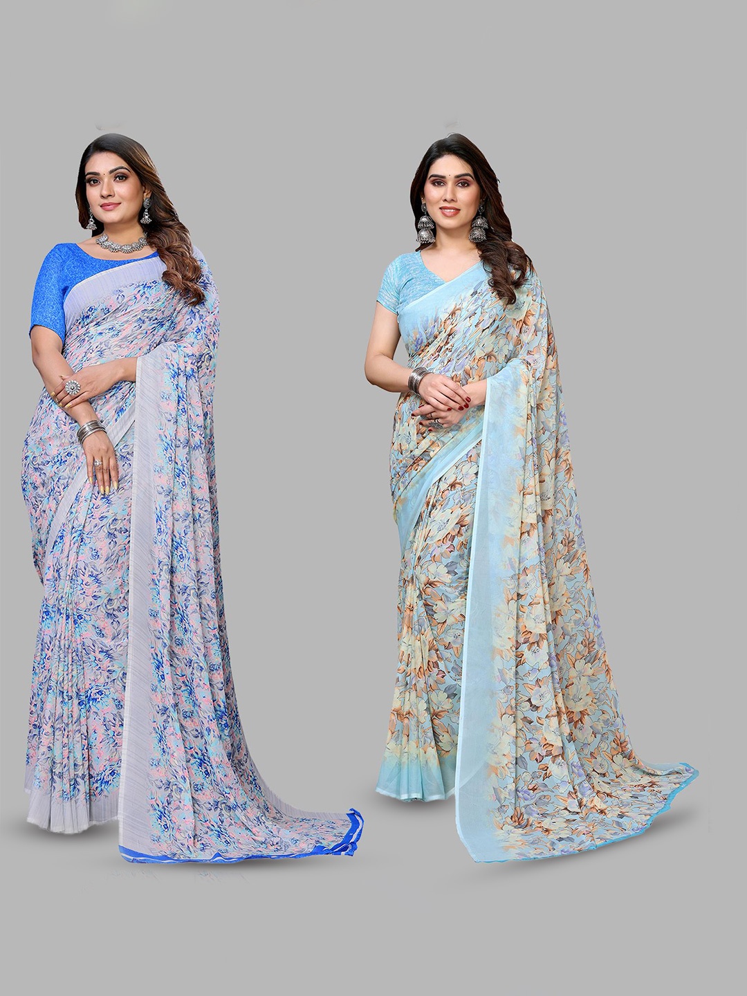 

Moda Rapido Floral Poly Georgette Saree, Blue