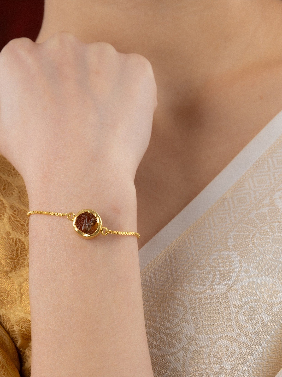 

TOTAPARI Gold-Plated Citrine Studded Wraparound Bracelet