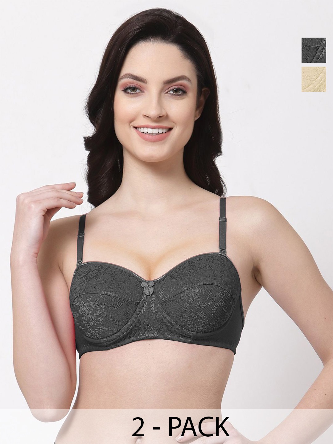 

SHYAM SONS FLAIR Floral Bralette Bra Full Coverage Lightly Padded, Black