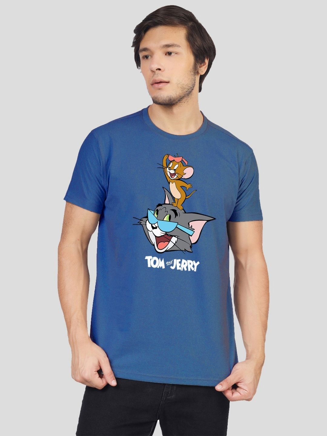 

Greylongg Men Tom & Jerry Graphic Printed Round Neck Cotton T-shirt, Blue