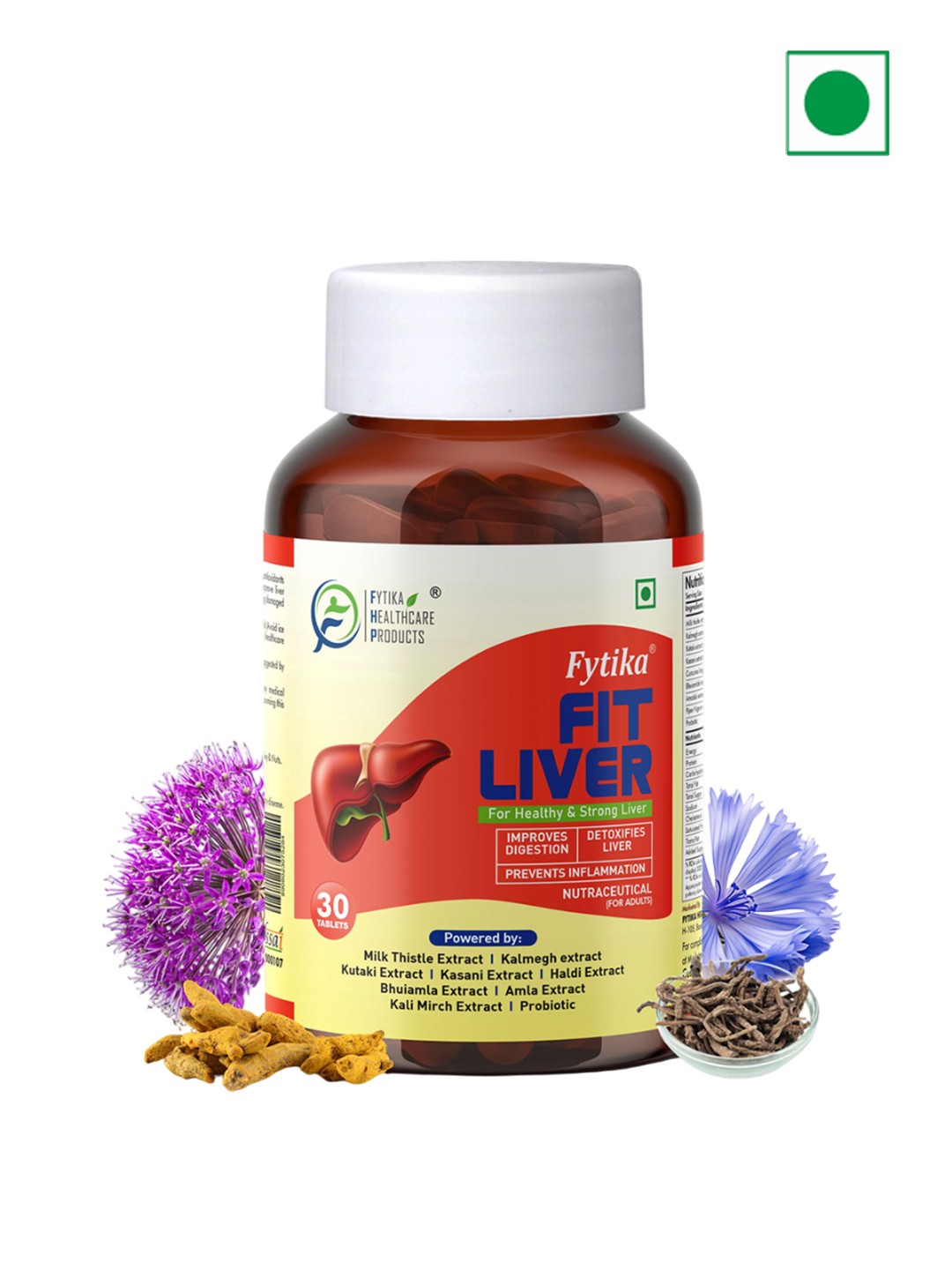 

FYTIKA Fit Liver For Healthy Liver With Milk Thistle, Kasni & Haldi - 30 Tablets, Red
