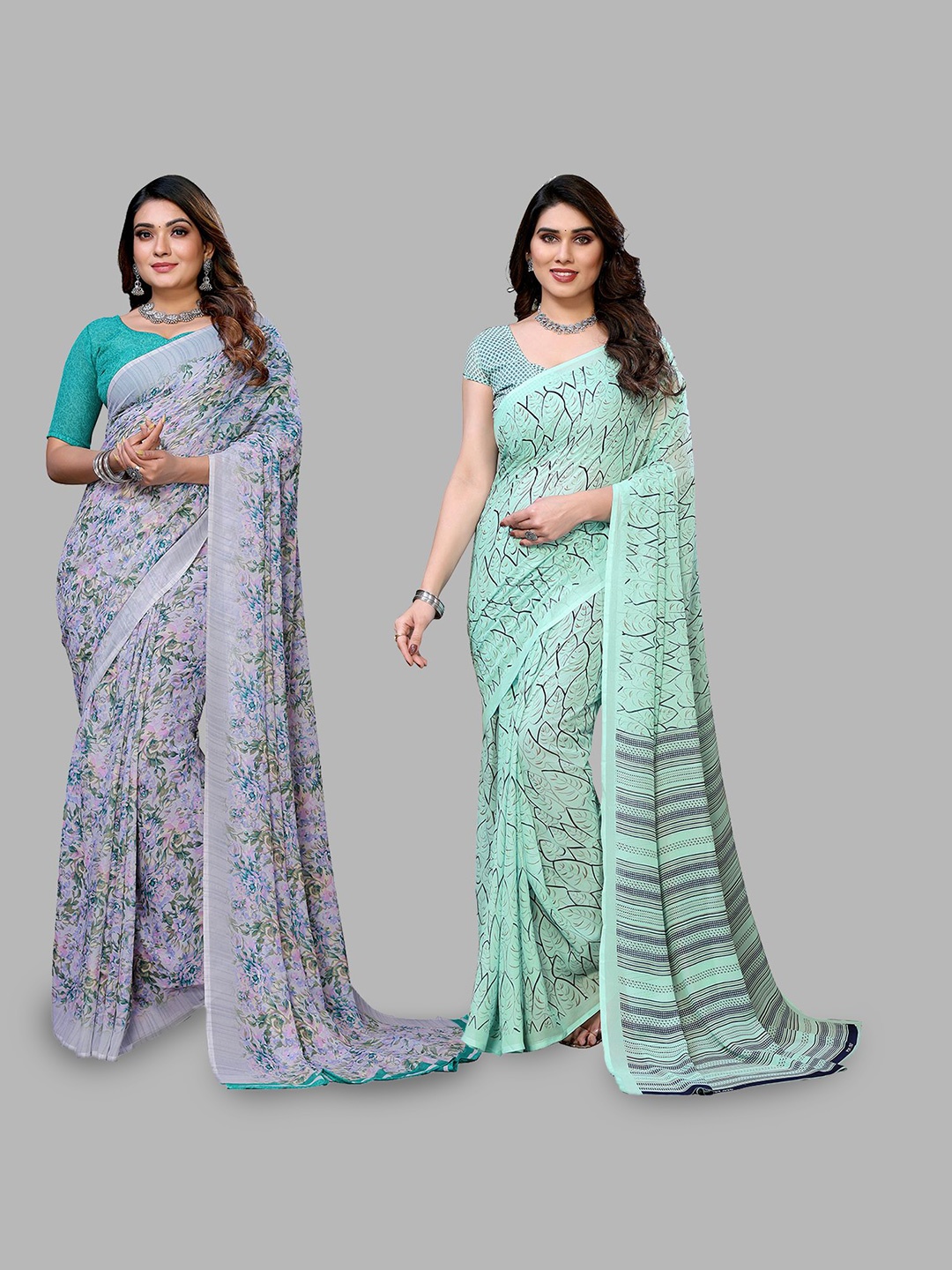 

Moda Rapido Floral Poly Georgette Saree, Grey