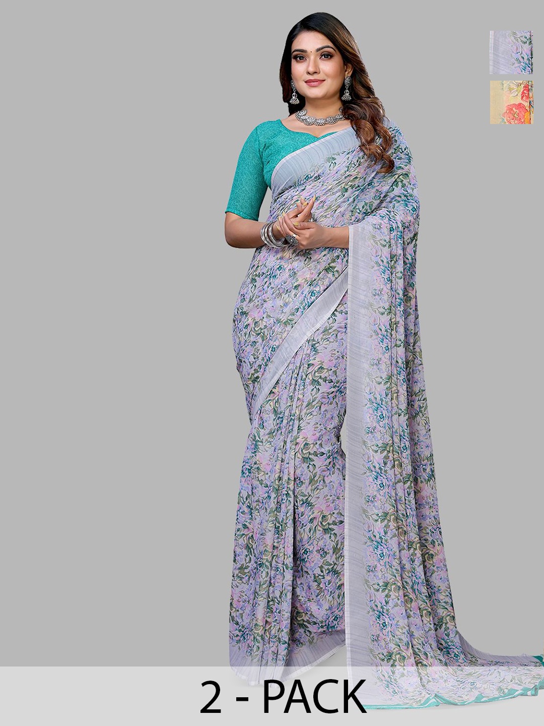 

Moda Rapido Floral Poly Georgette Saree, Beige