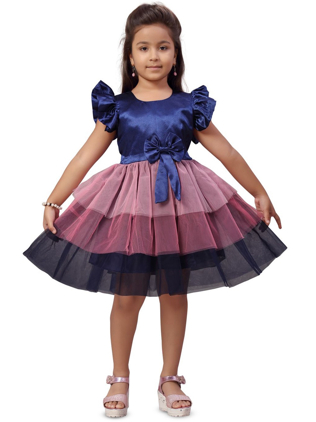 

Sangria Girls Ruffle Detail Fit & Flared Dress, Navy blue