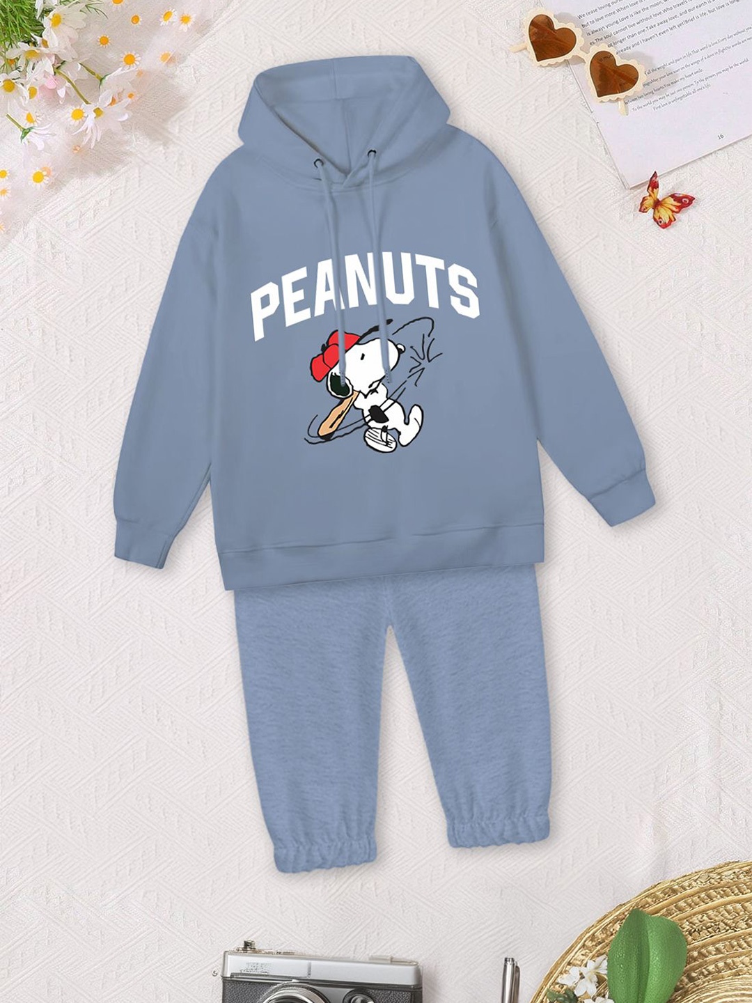 

FOREVER FRIDAY Girls Printed Hooded Pure Cotton Sweatshirt With Joggers, Blue