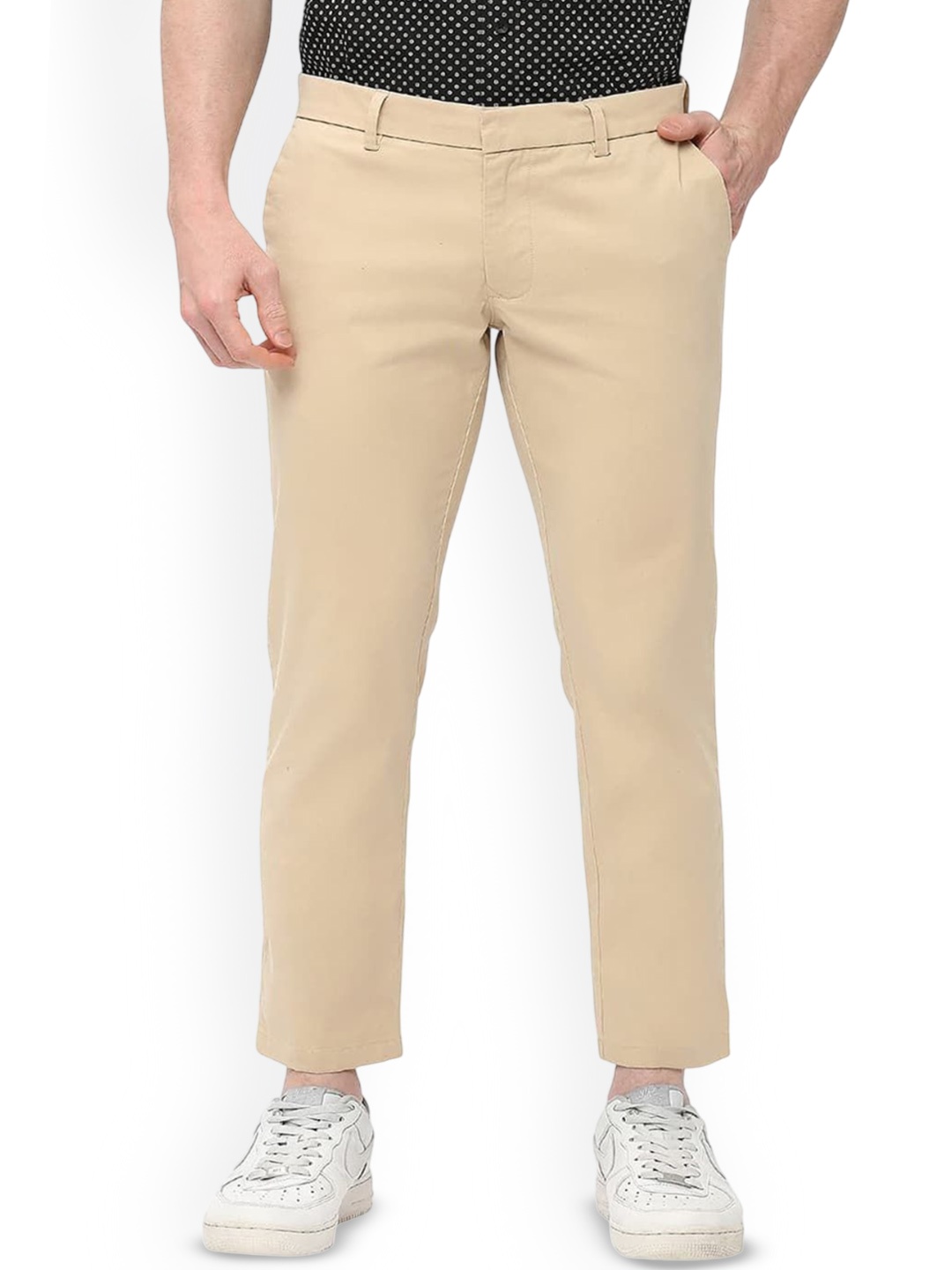 

Basics Men Plain Tapered Fit Cotton Trousers, Beige