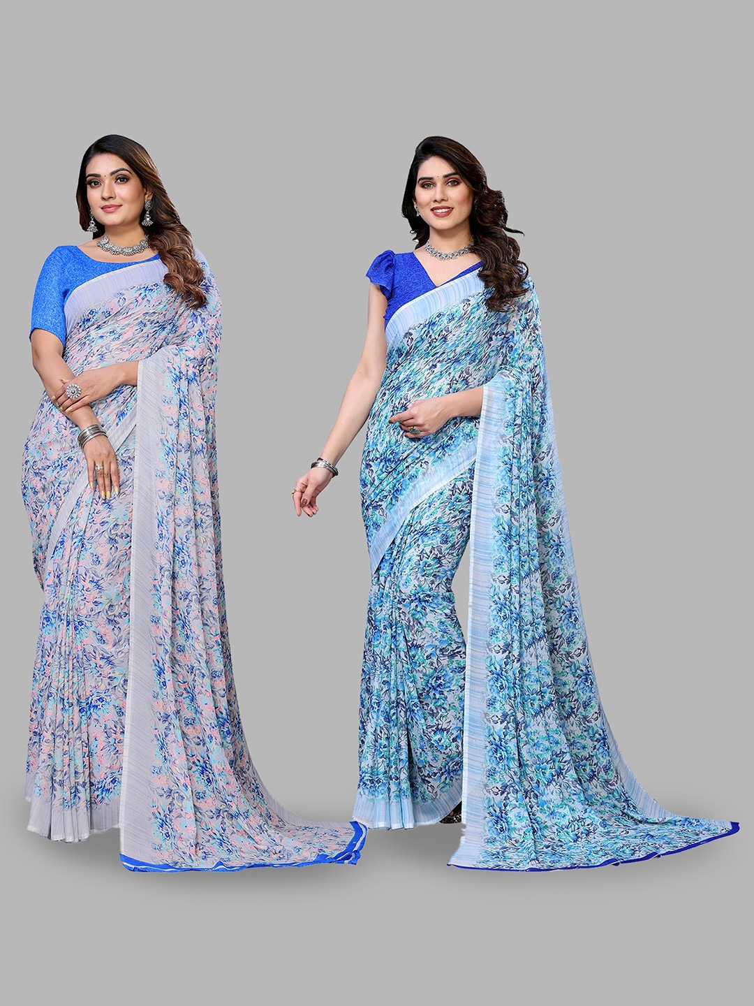 

Moda Rapido Floral Poly Georgette Saree, Blue