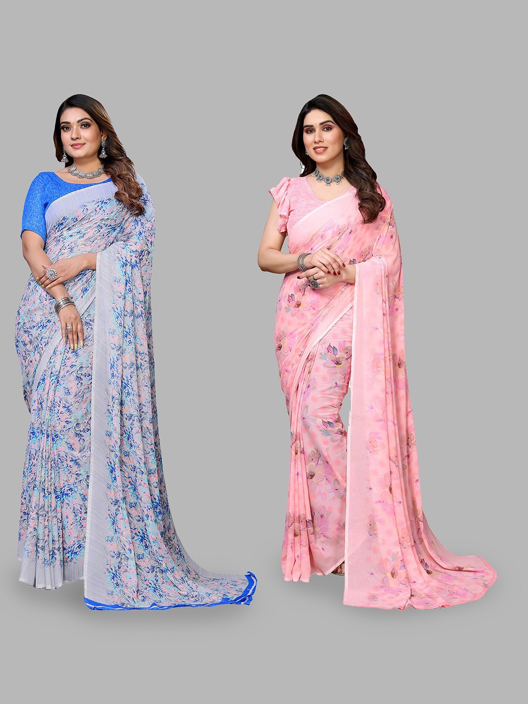

Moda Rapido Floral Poly Georgette Saree, Blue