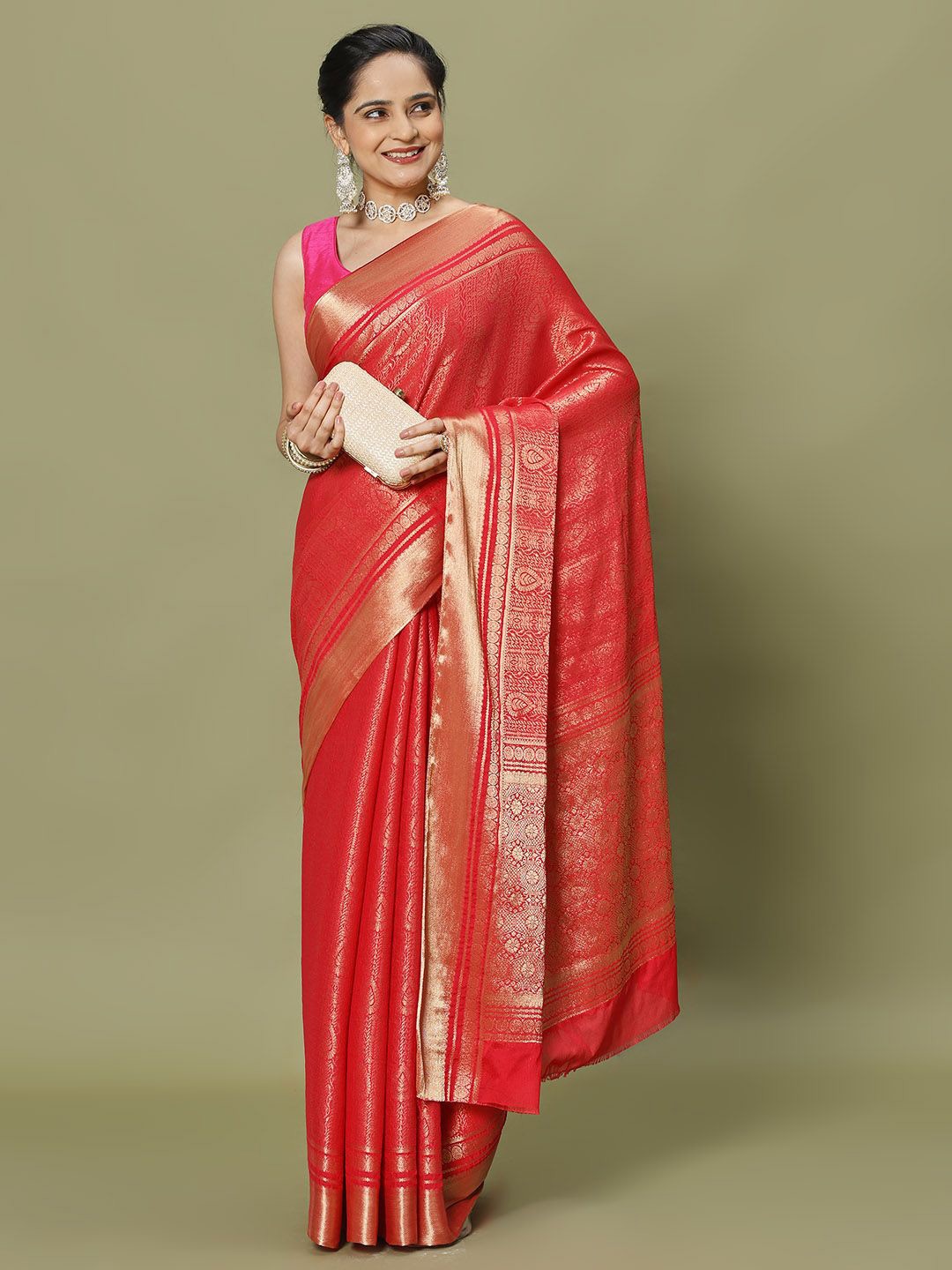 

Meena Bazaar Woven Design Zari Saree, Red