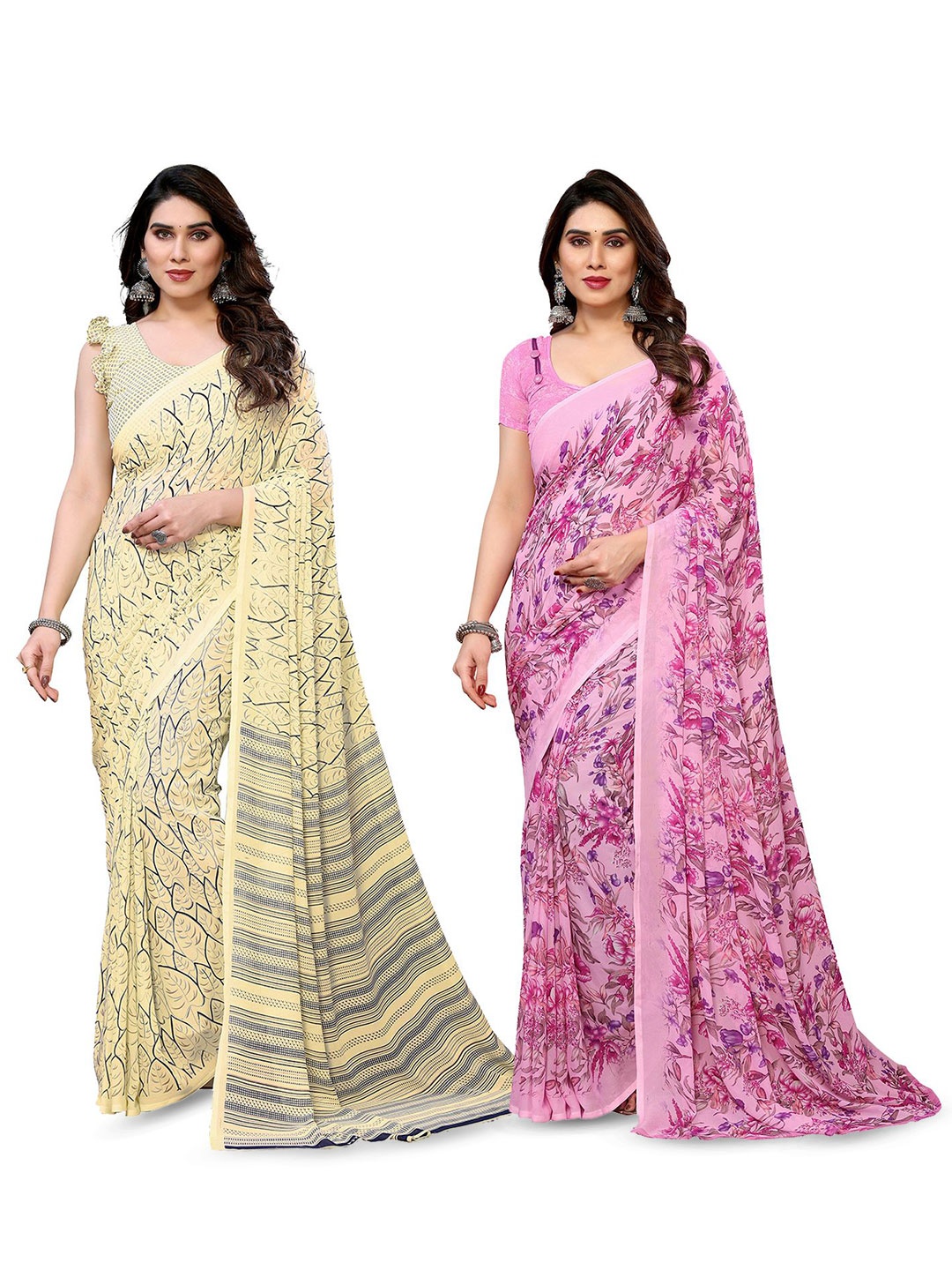 

Moda Rapido Floral Poly Georgette Saree, Cream