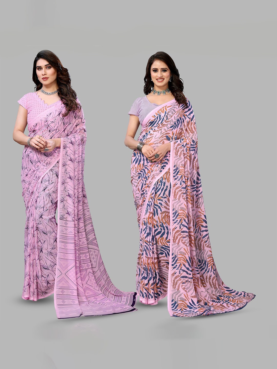 

Moda Rapido Floral Poly Georgette Saree, Pink