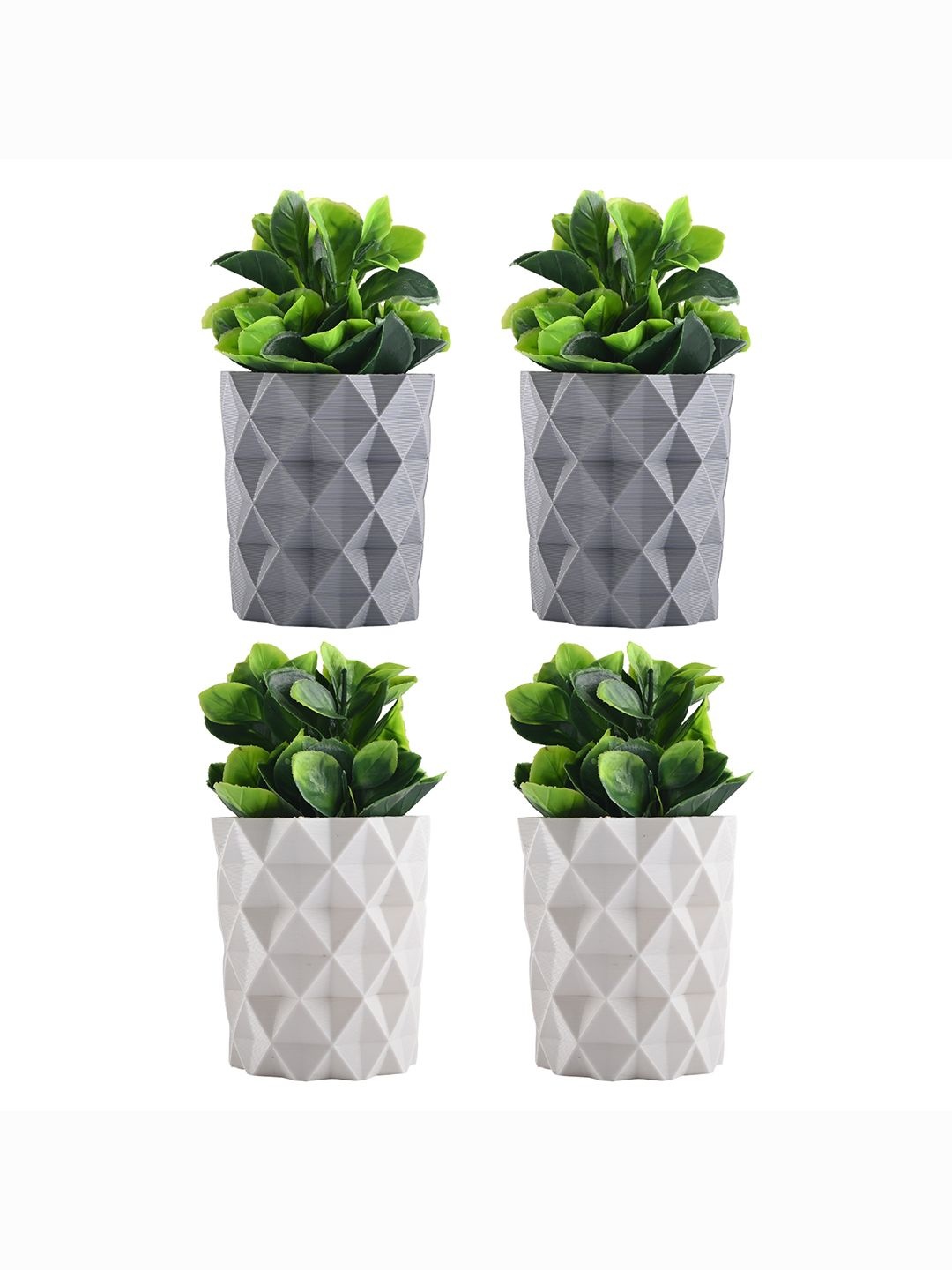 

Kuber Industries White & Grey 4 Pieces Succulent Artificial Plant With Pot