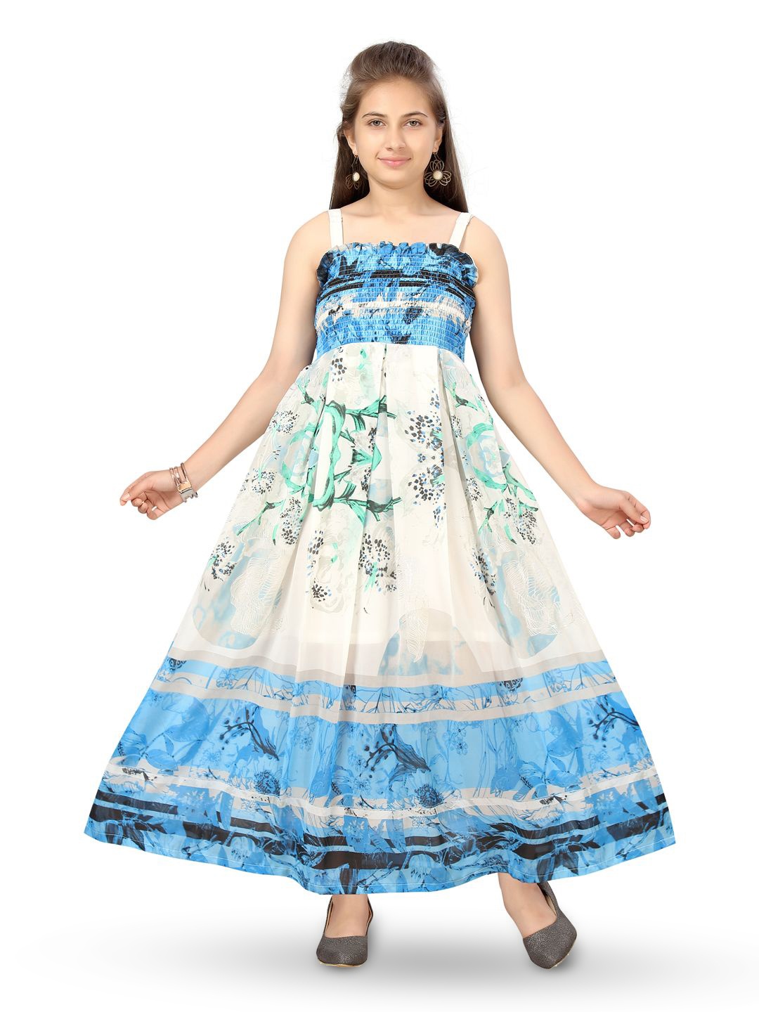 

YK Girls Tie and Dye Print Maxi Dress, Blue