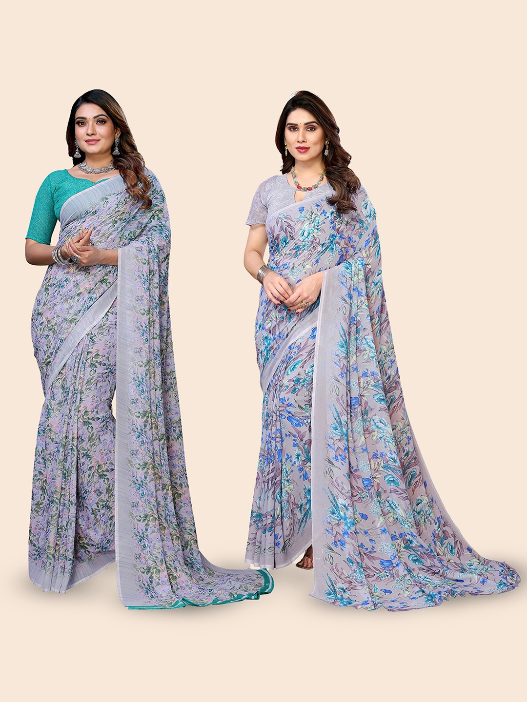

Moda Rapido Floral Poly Georgette Saree, Grey