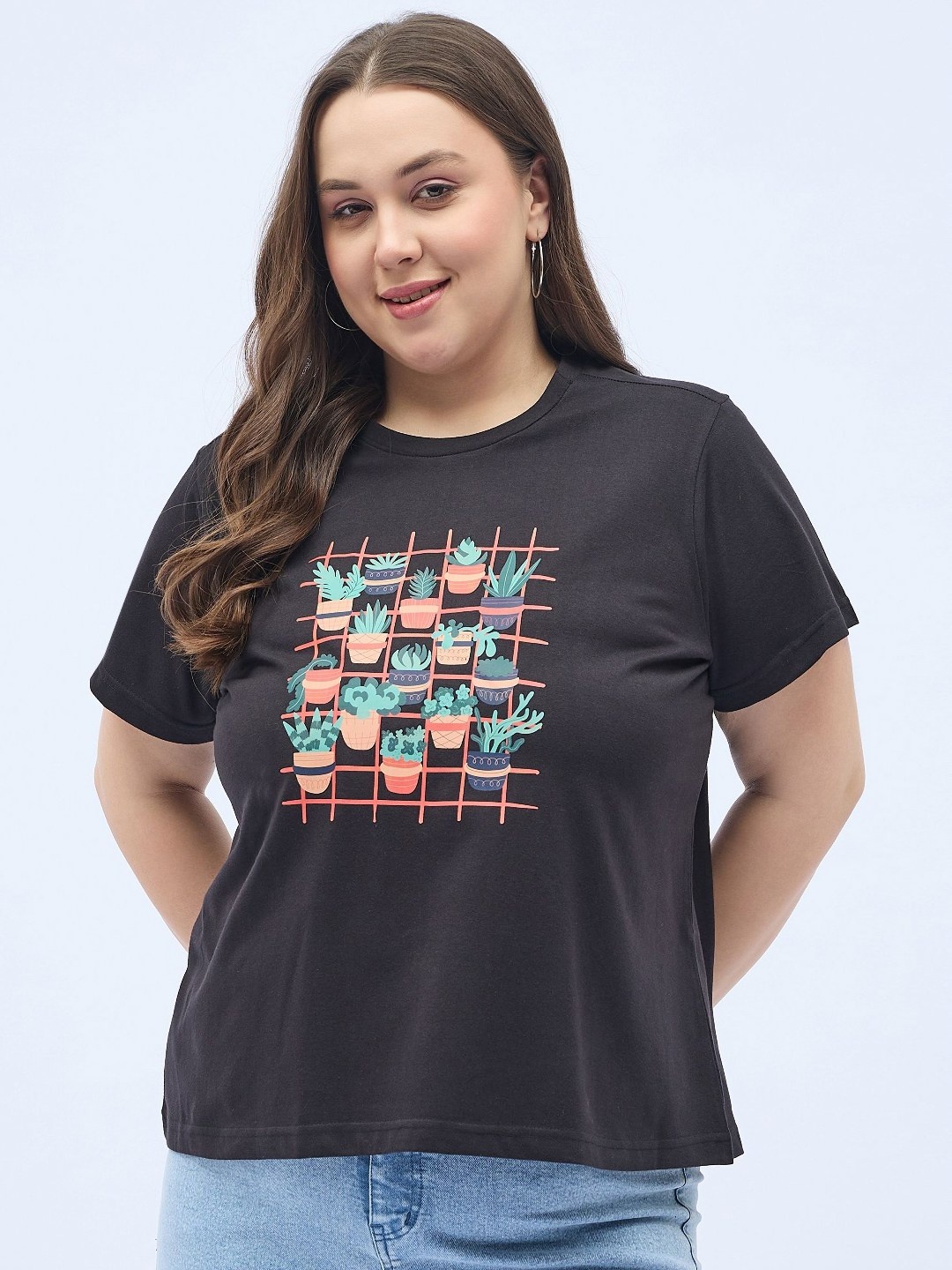 

DressBerry Curve Women Printed T-shirt, Black