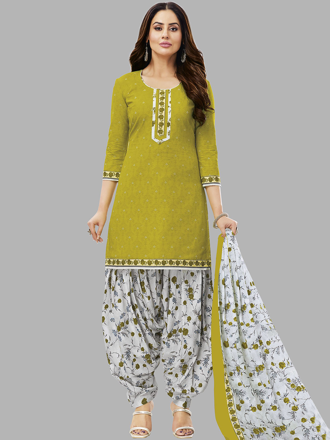 

Simmu Printed Pure Cotton Unstitched Dress Material, Green
