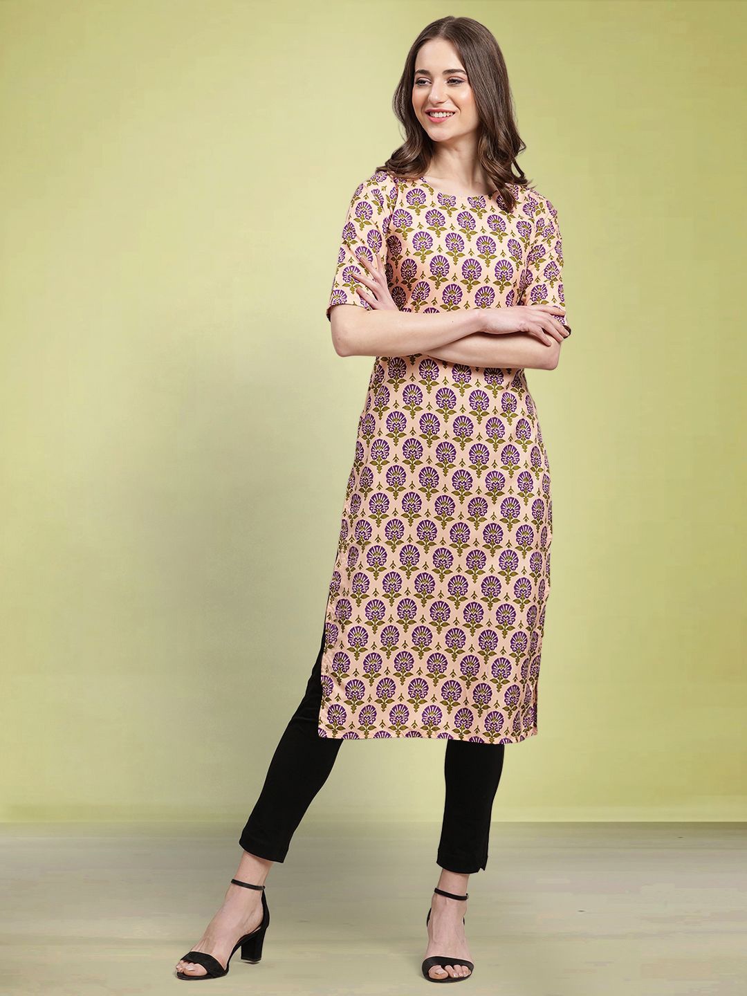 

Moda Rapido Printed Straight Kurts, Beige