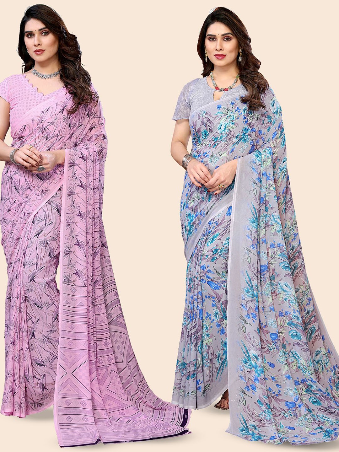 

Moda Rapido Floral Poly Georgette Saree, Blue