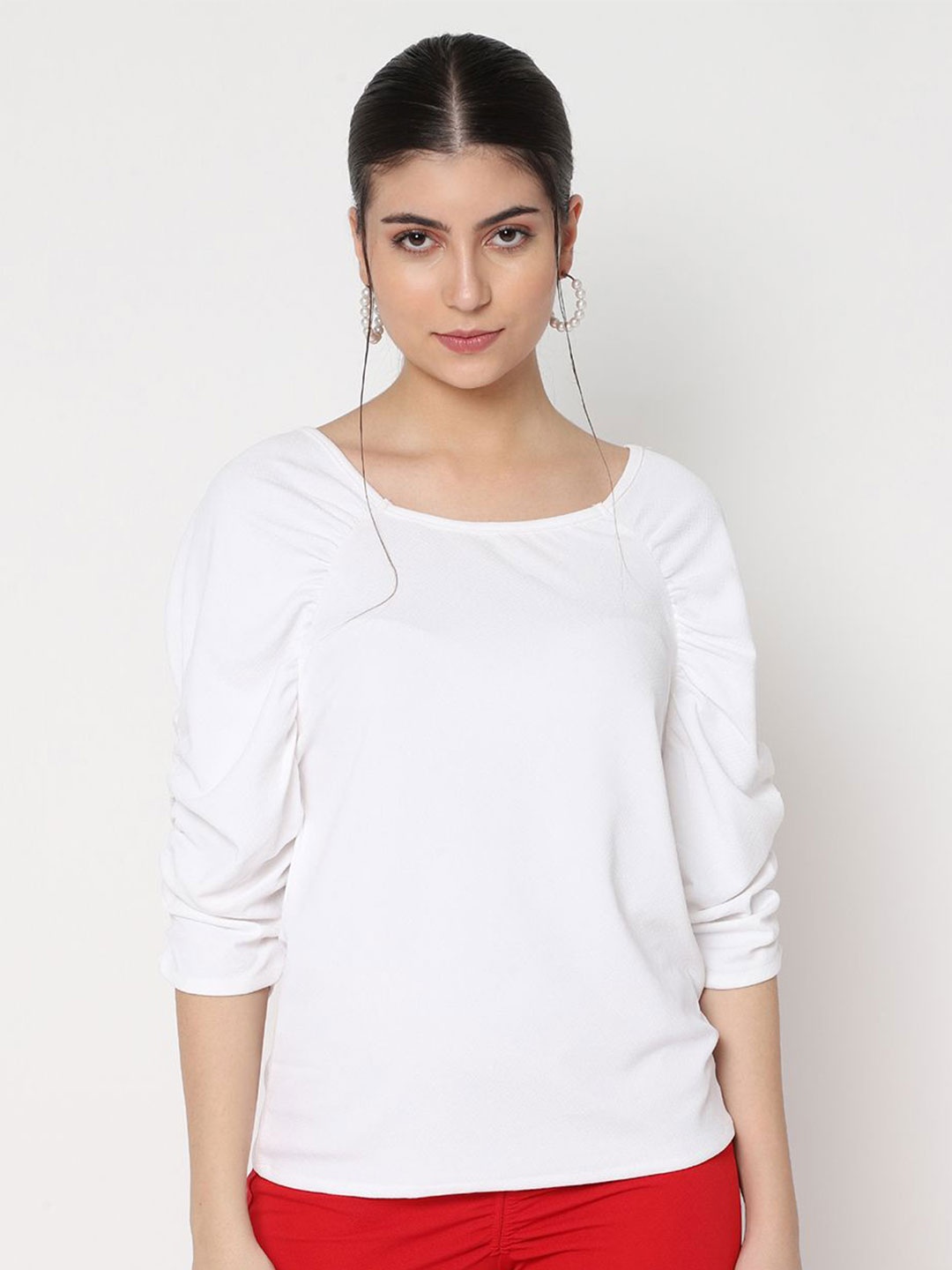 

AVANOVA Extended Sleeves Sheen Sheer Boxy Top, White