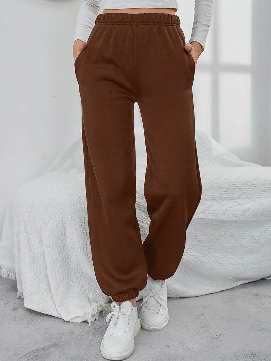 

BAESD Women Bell Bottoms Original Loose Fit Mid-Rise Joggers Trouser, Brown