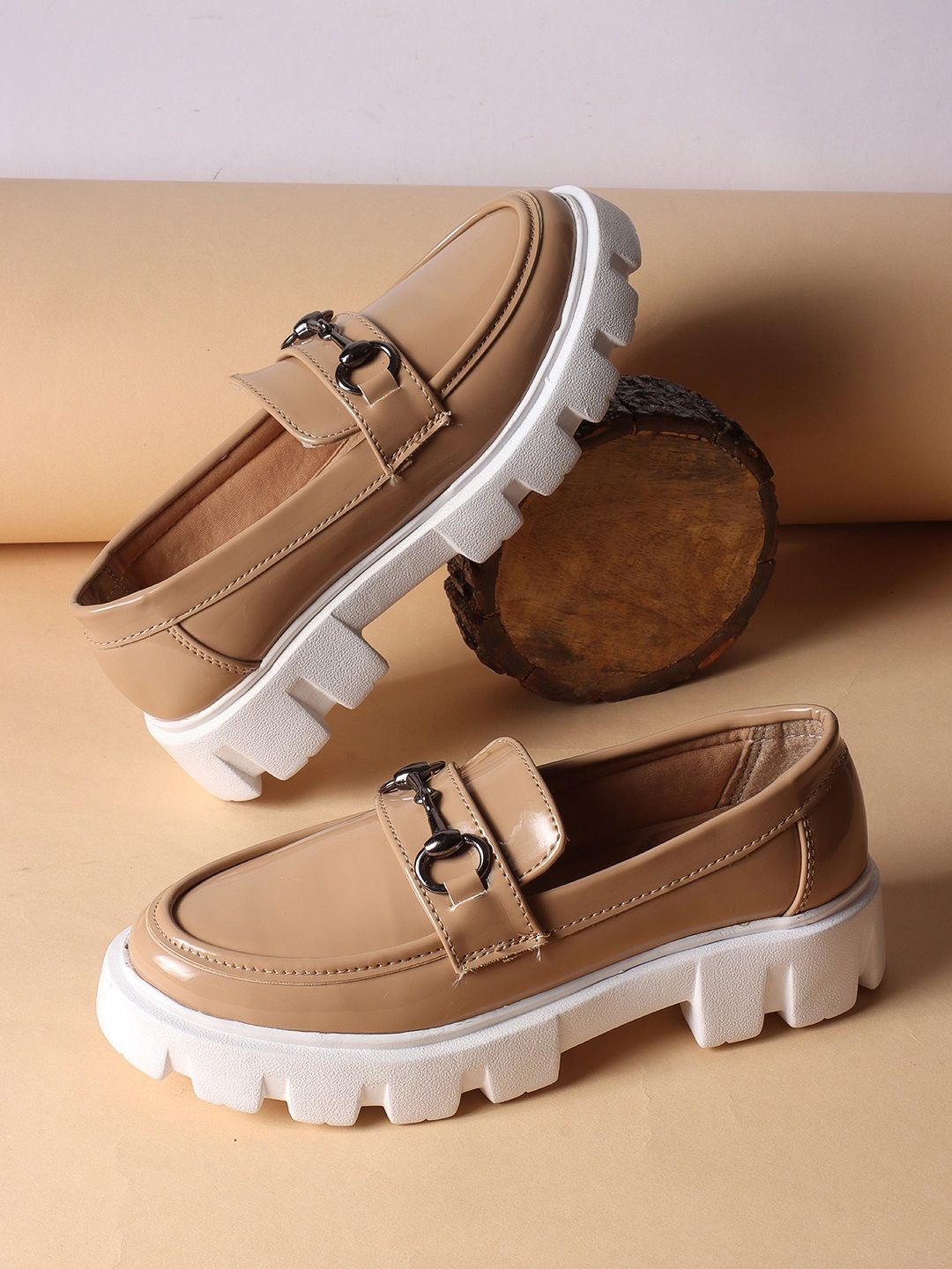 

Mast & Harbour Women Patent Leather Loafers, Beige