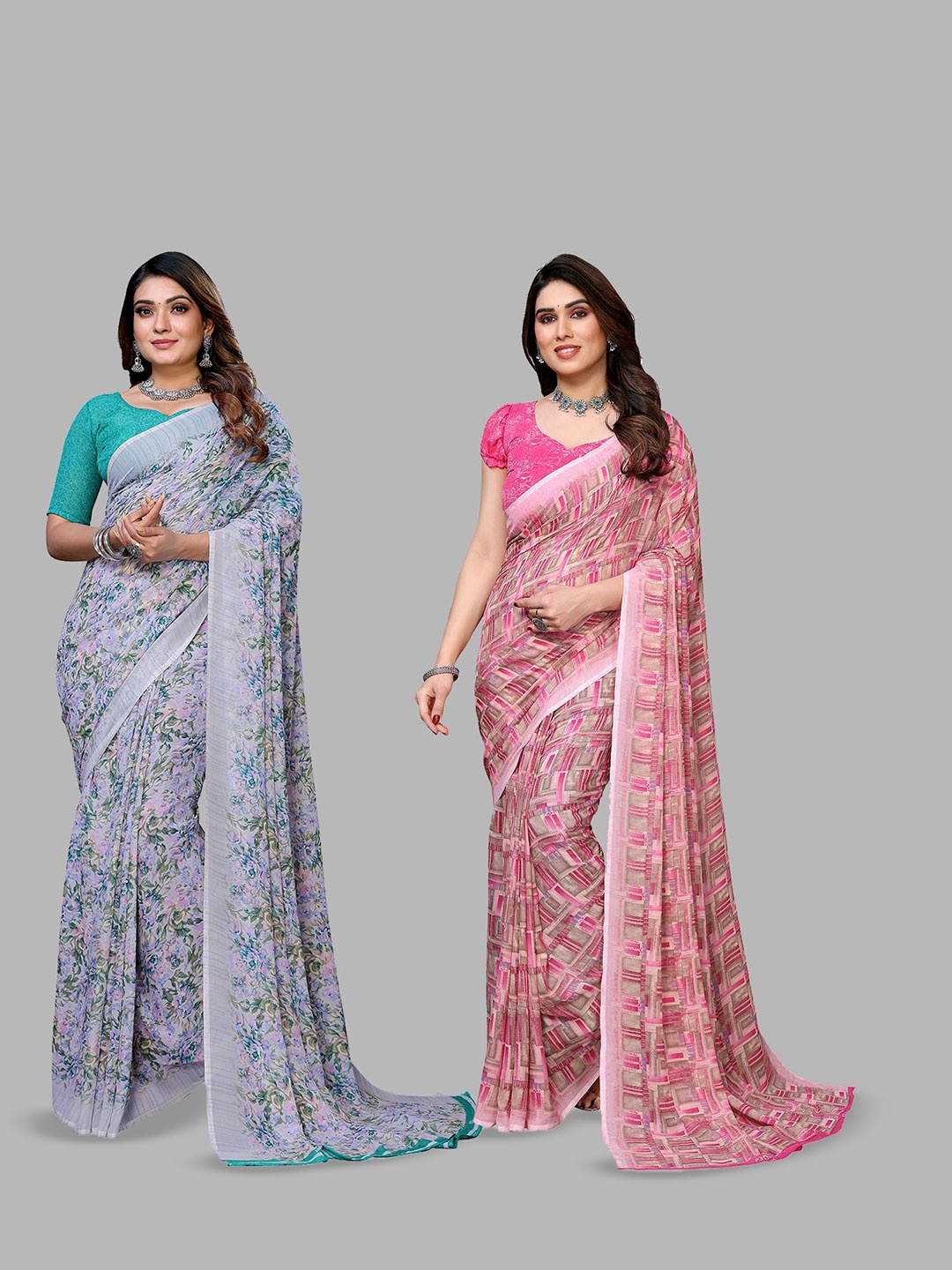 

Moda Rapido Floral Poly Georgette Saree, Pink