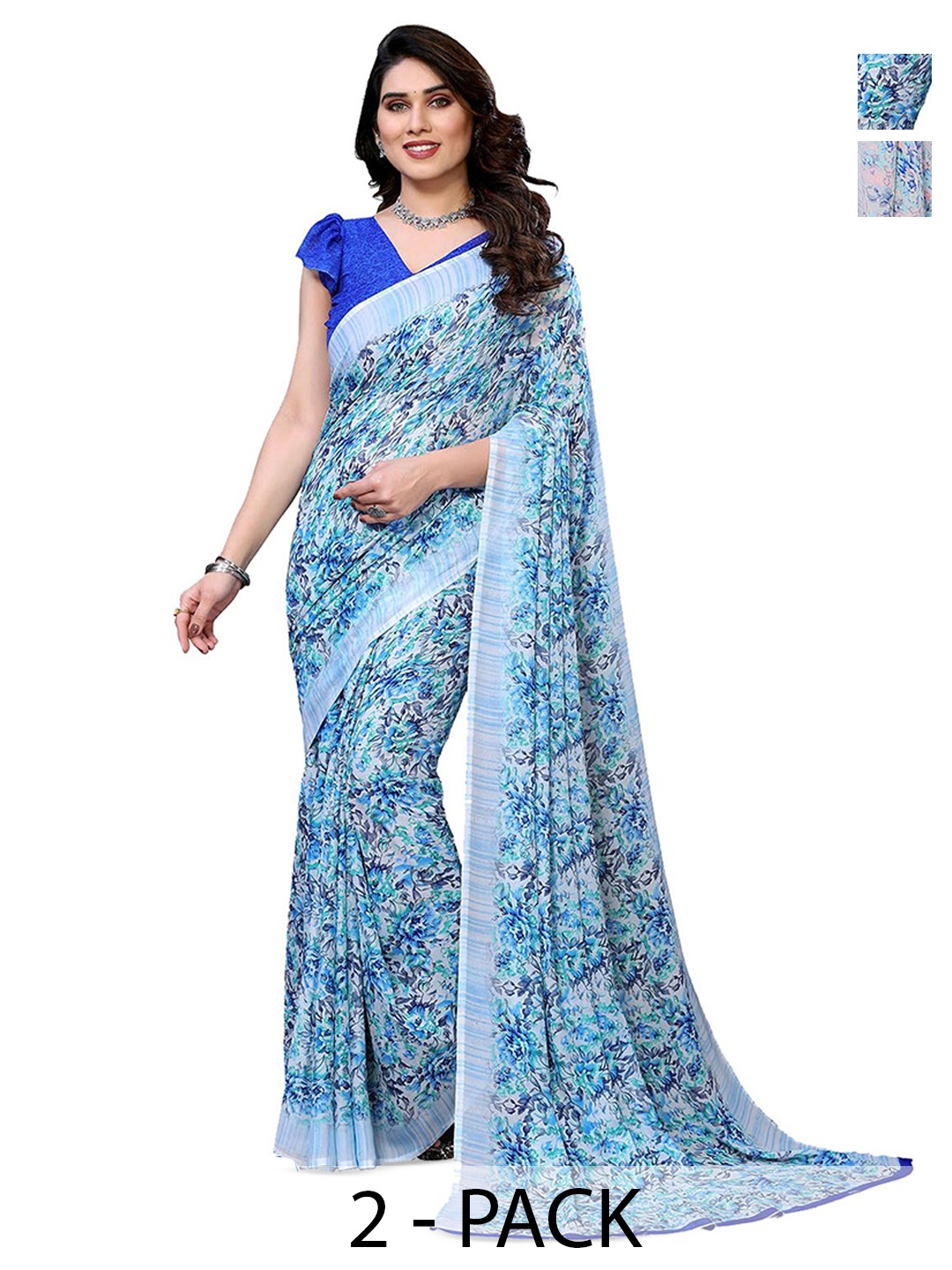 

Moda Rapido Floral Poly Georgette Saree, Blue