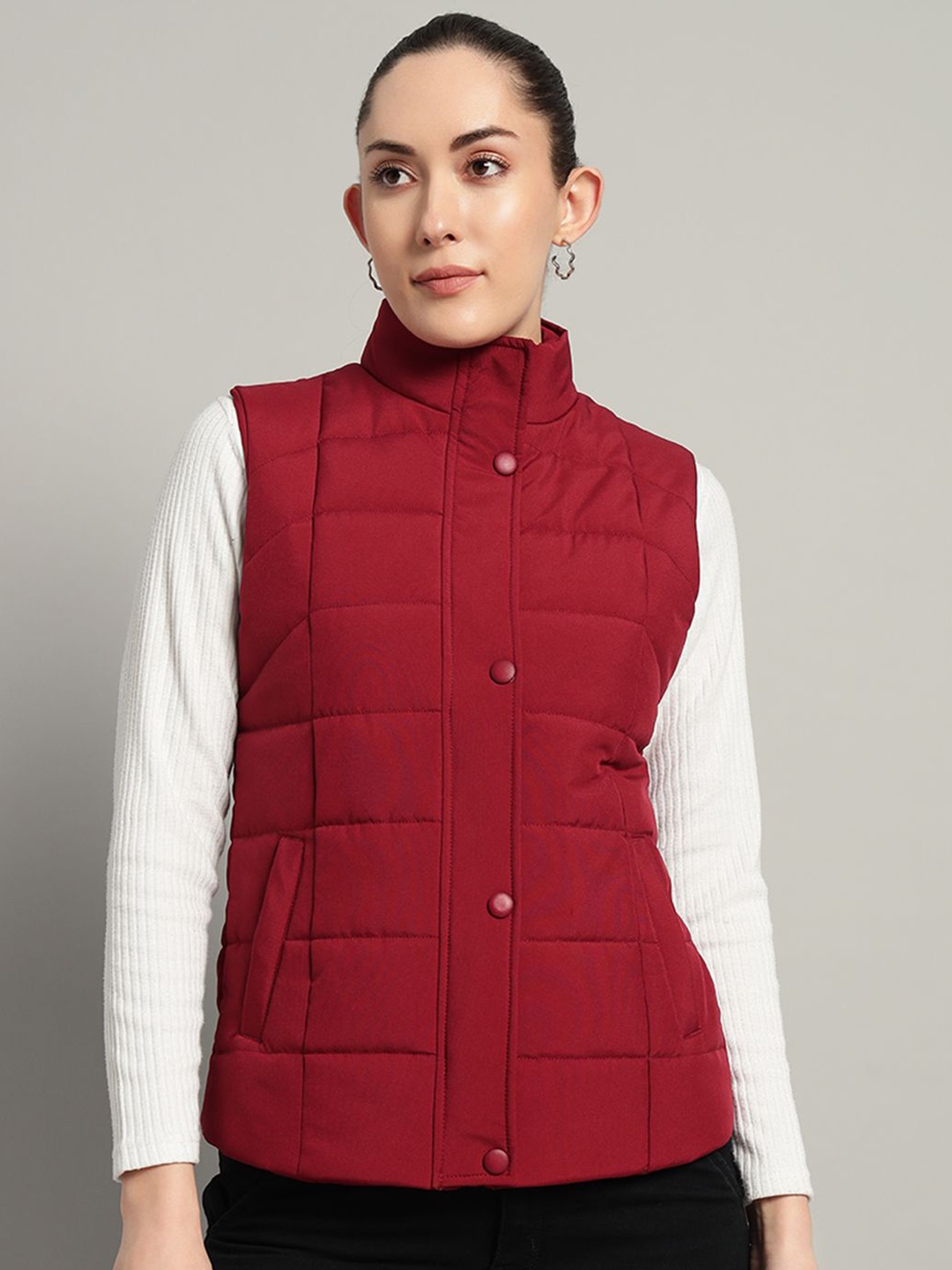 

AR-FIT Women Stand Collar Solid Casual Water Resistant Padded Jacket, Maroon