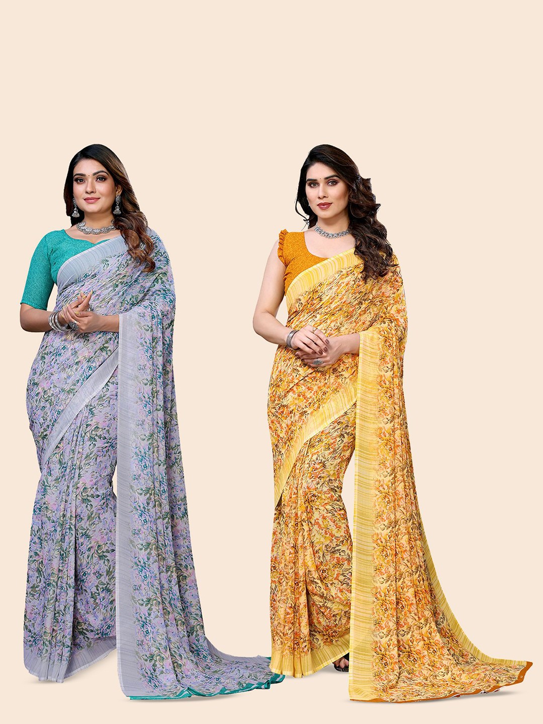 

Moda Rapido Floral Poly Georgette Saree, Grey