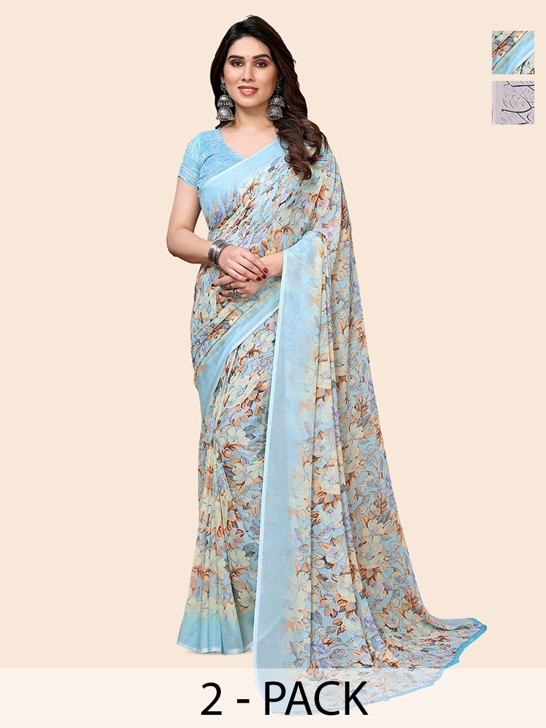 

Moda Rapido Floral Poly Georgette Saree, Grey