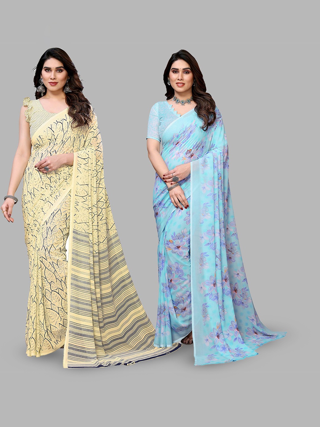 

Moda Rapido Floral Poly Georgette Saree, Blue