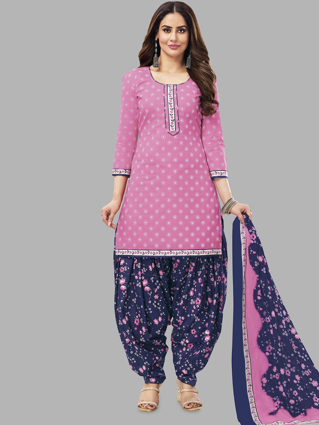 

Simmu Printed Pure Cotton Unstitched Dress Material, Pink