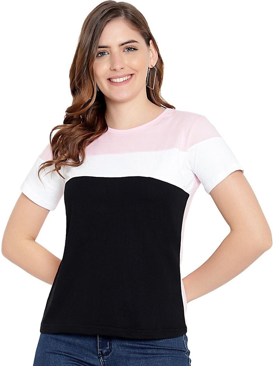 

DEEPMAYRA COLLECTION Colourblocked Cotton Crop Top, Black
