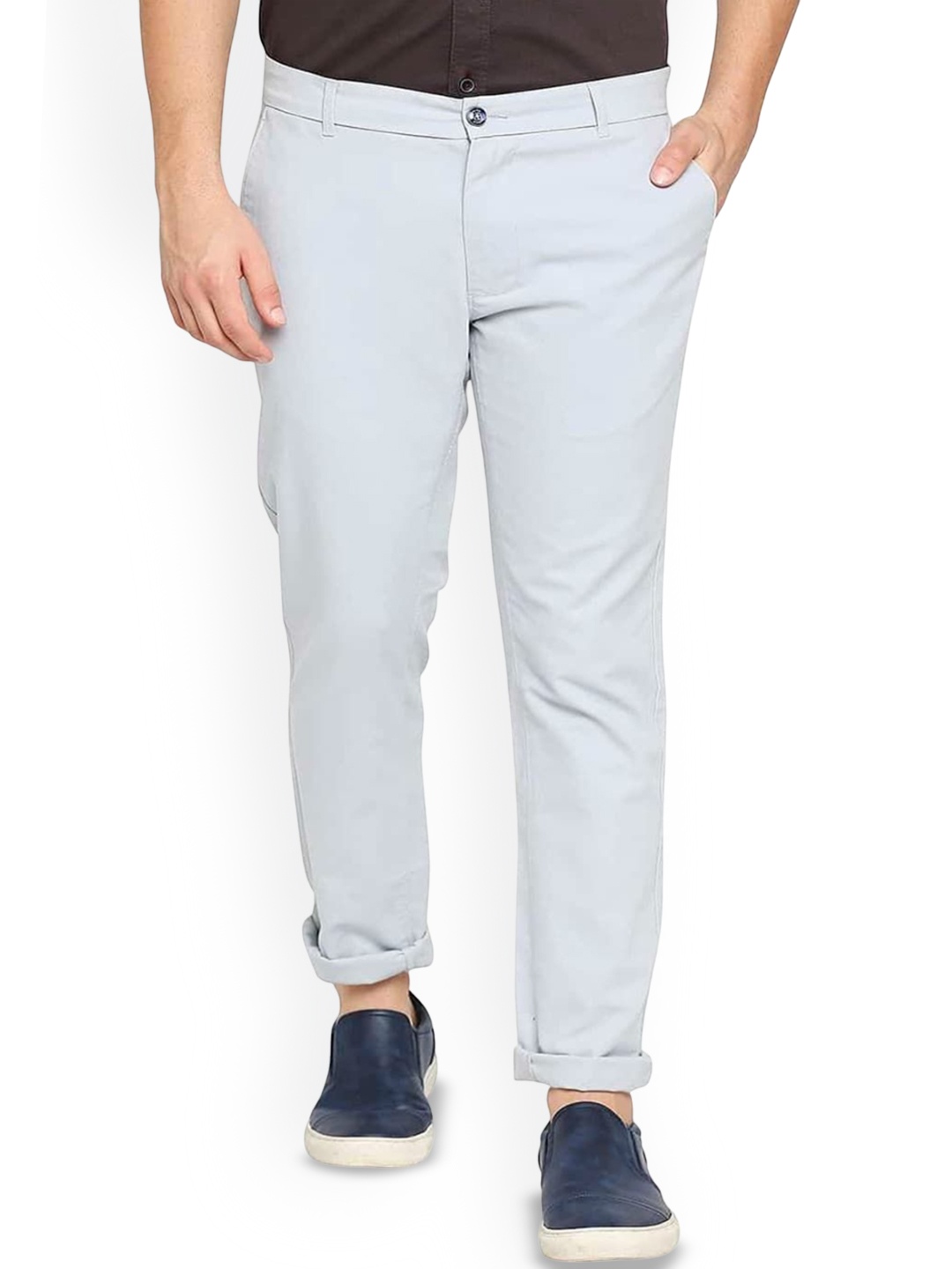 

Basics Men Tapered Fit Low-Rise Cotton Trousers, Blue