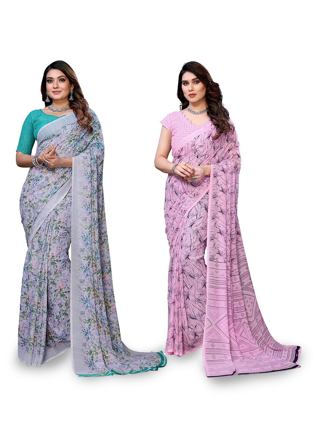 

Moda Rapido Floral Poly Georgette Saree, Pink