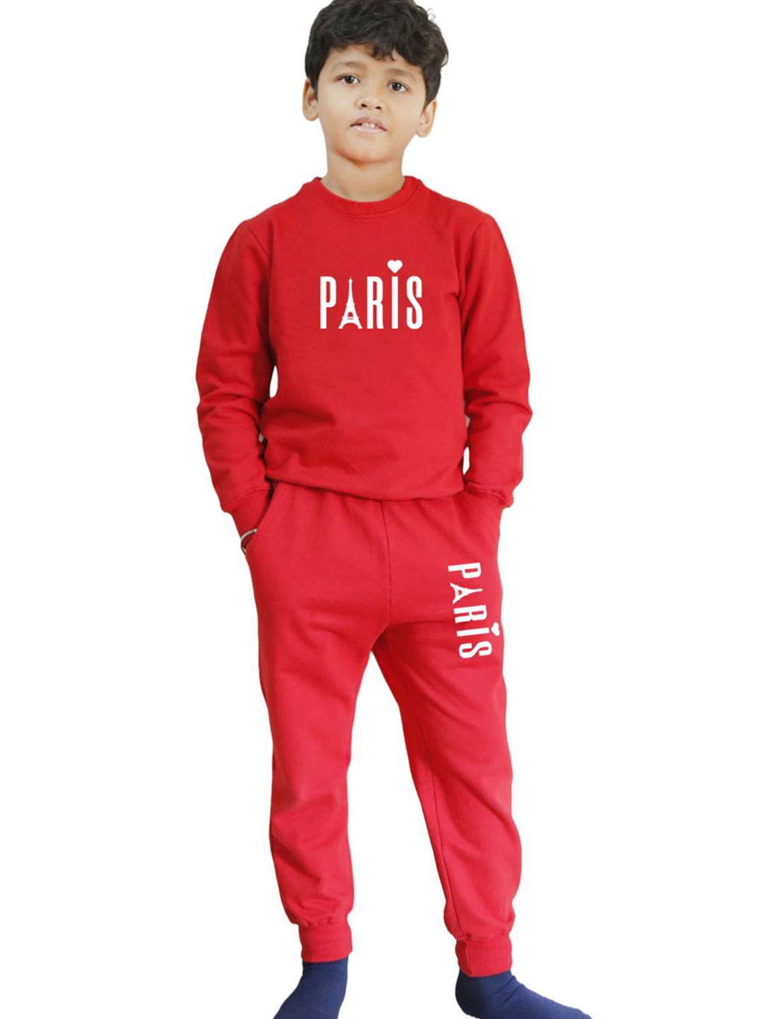 

Chombooka Boys Printed Round Neck Long Sleeves Mid-Rise Tracksuits, Red