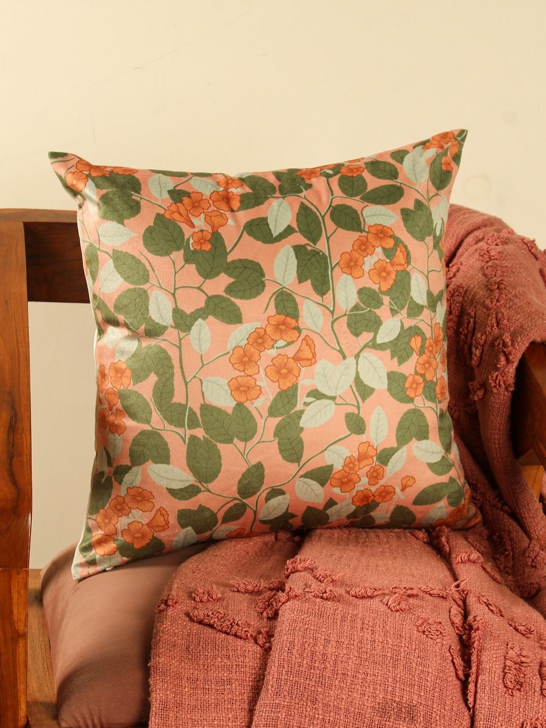 

Abolee Homes Orange & Green Floral Velvet Square Cushion Covers