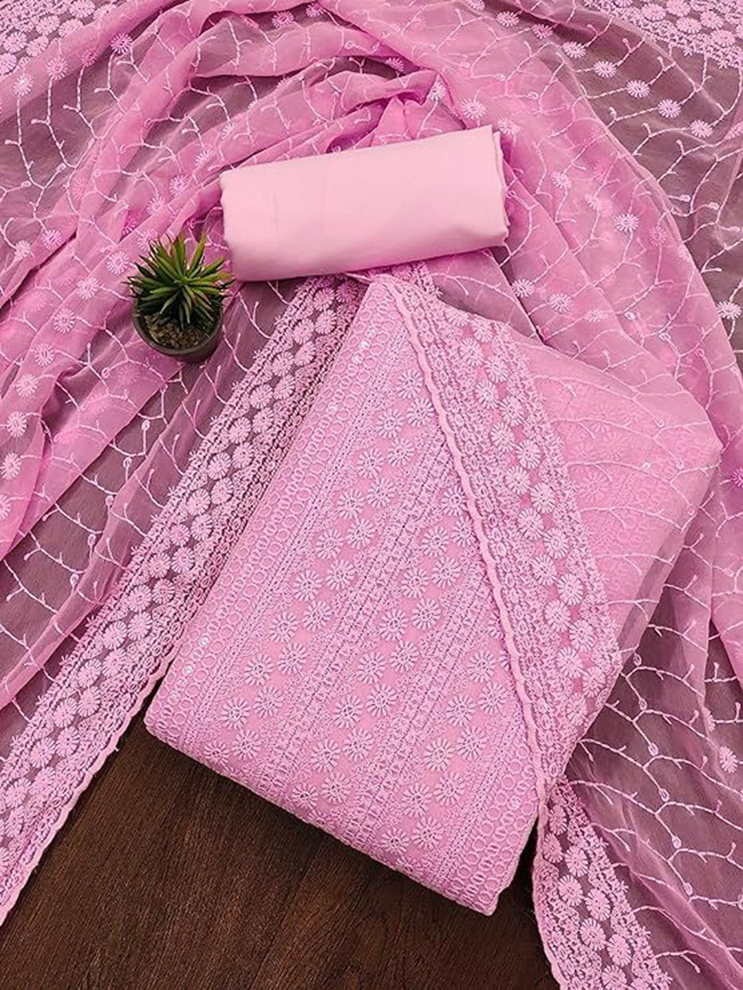 

SWARNGANGA TEX Embroidered Unstitched Dress Material, Pink