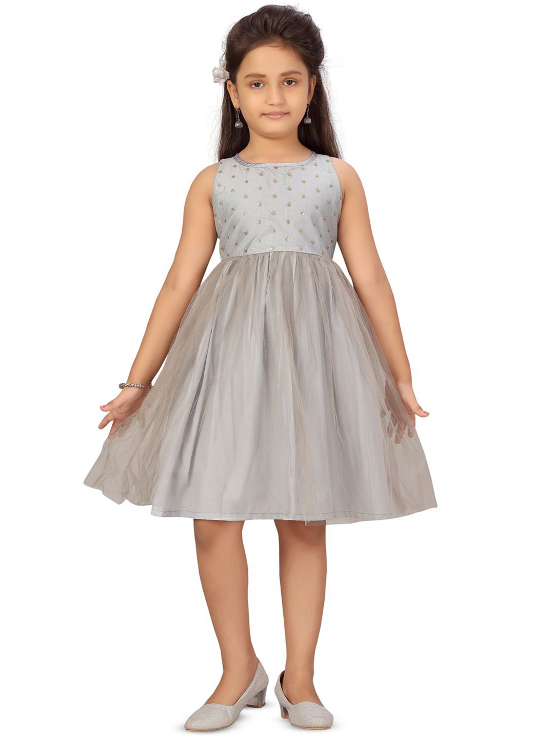 

BAESD Girls Net Sequined Fit & Flare Dress, Grey