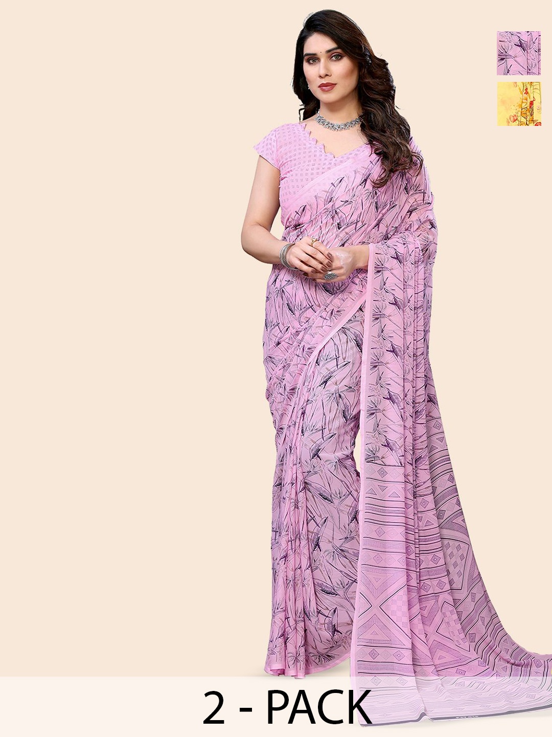 

Moda Rapido Floral Poly Georgette Saree, Pink